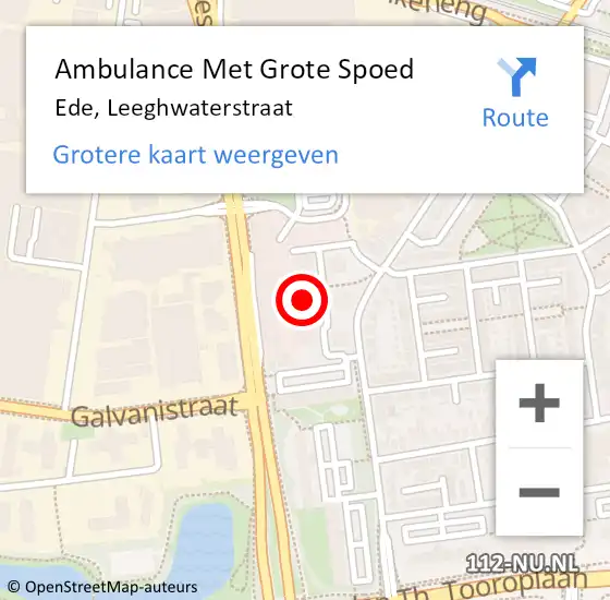 Locatie op kaart van de 112 melding: Ambulance Met Grote Spoed Naar Ede, Leeghwaterstraat op 14 augustus 2022 00:09