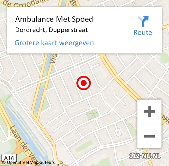 Locatie op kaart van de 112 melding: Ambulance Met Spoed Naar Dordrecht, Dupperstraat op 14 augustus 2022 00:33