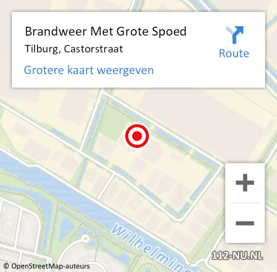 Locatie op kaart van de 112 melding: Brandweer Met Grote Spoed Naar Tilburg, Castorstraat op 14 augustus 2022 02:20