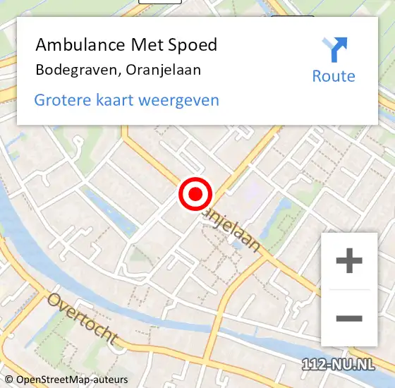 Locatie op kaart van de 112 melding: Ambulance Met Spoed Naar Bodegraven, Oranjelaan op 14 augustus 2022 08:14