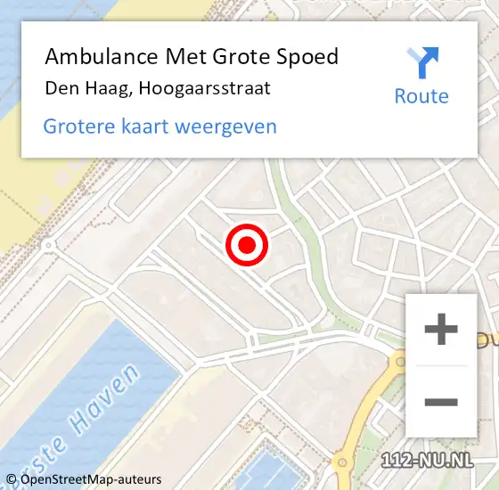Locatie op kaart van de 112 melding: Ambulance Met Grote Spoed Naar Den Haag, Hoogaarsstraat op 14 augustus 2022 11:04