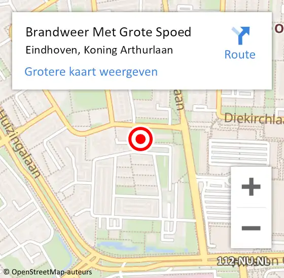 Locatie op kaart van de 112 melding: Brandweer Met Grote Spoed Naar Eindhoven, Koning Arthurlaan op 14 augustus 2022 15:08