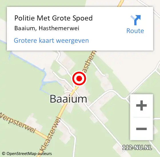 Locatie op kaart van de 112 melding: Politie Met Grote Spoed Naar Baaium, Hasthemerwei op 14 augustus 2022 15:41