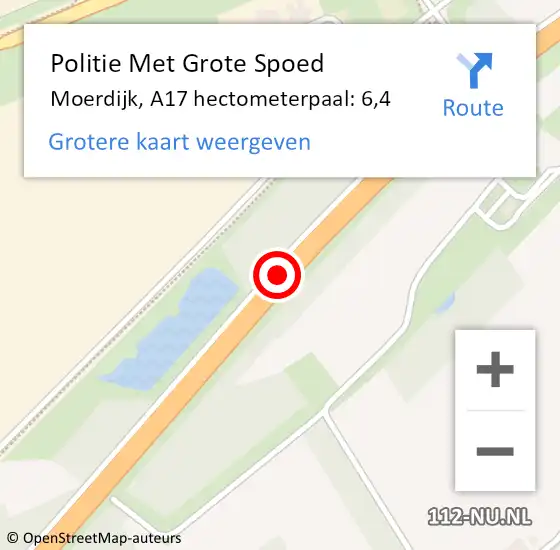 Locatie op kaart van de 112 melding: Politie Met Grote Spoed Naar Moerdijk, A17 hectometerpaal: 6,4 op 14 augustus 2022 15:44