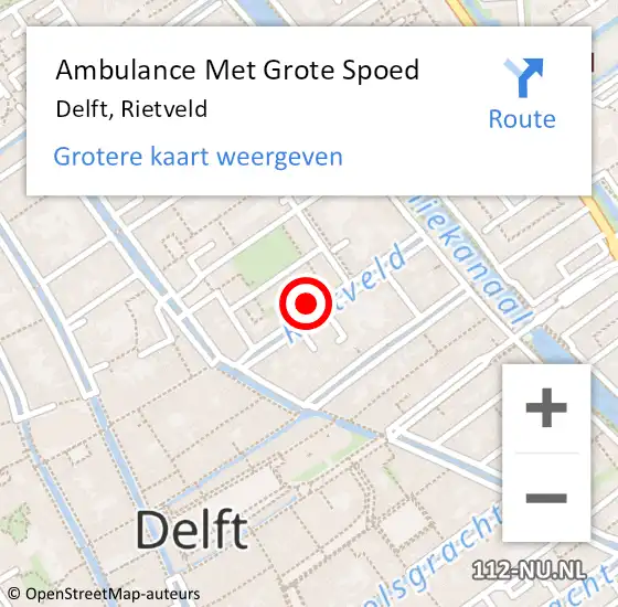 Locatie op kaart van de 112 melding: Ambulance Met Grote Spoed Naar Delft, Rietveld op 14 augustus 2022 15:52