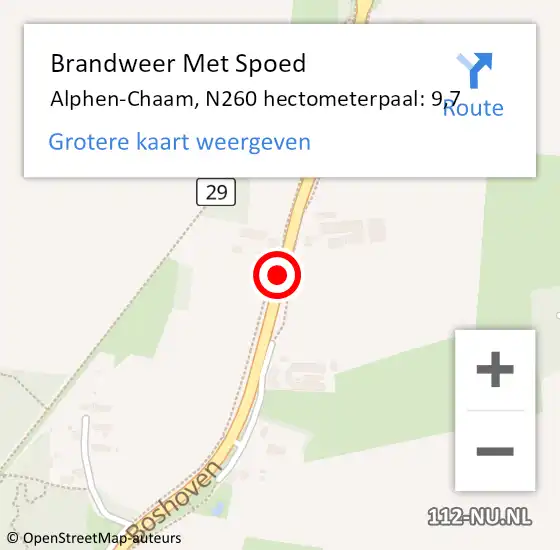 Locatie op kaart van de 112 melding: Brandweer Met Spoed Naar Alphen-Chaam, N260 hectometerpaal: 9,7 op 14 augustus 2022 15:55