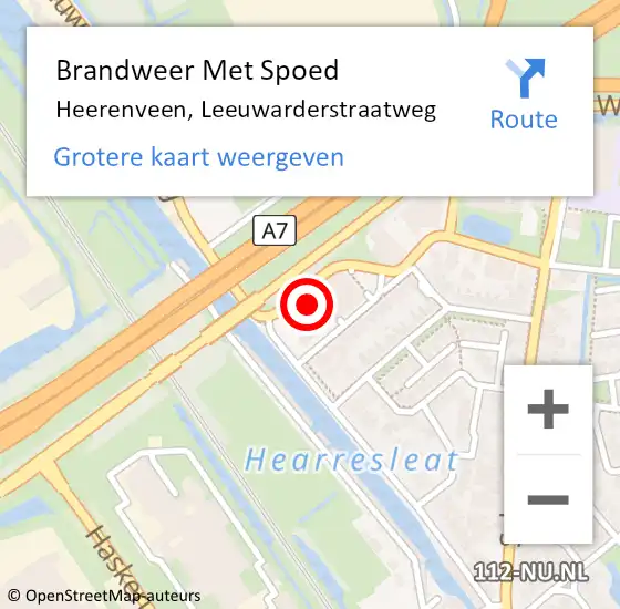 Locatie op kaart van de 112 melding: Brandweer Met Spoed Naar Heerenveen, Leeuwarderstraatweg op 14 augustus 2022 17:28