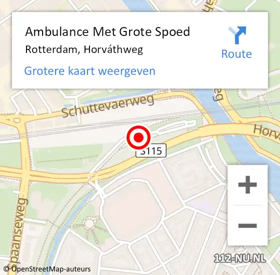 Locatie op kaart van de 112 melding: Ambulance Met Grote Spoed Naar Rotterdam, Horváthweg op 14 augustus 2022 18:40