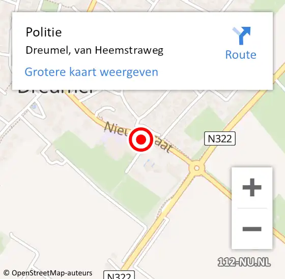 Locatie op kaart van de 112 melding: Politie Dreumel, van Heemstraweg op 14 augustus 2022 18:50