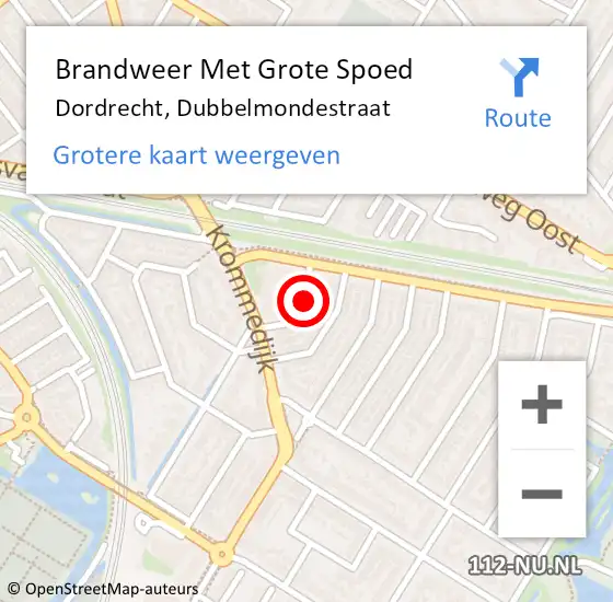 Locatie op kaart van de 112 melding: Brandweer Met Grote Spoed Naar Dordrecht, Dubbelmondestraat op 14 augustus 2022 18:51