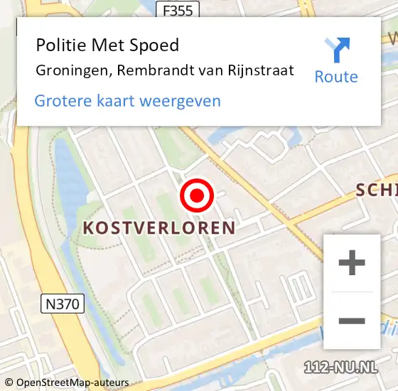 Locatie op kaart van de 112 melding: Politie Met Spoed Naar Groningen, Rembrandt van Rijnstraat op 14 augustus 2022 21:33