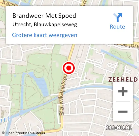 Locatie op kaart van de 112 melding: Brandweer Met Spoed Naar Utrecht, Blauwkapelseweg op 14 augustus 2022 21:43
