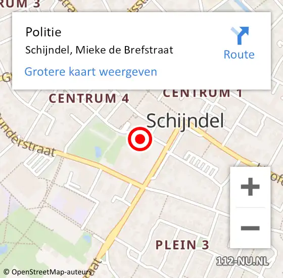 Locatie op kaart van de 112 melding: Politie Schijndel, Mieke de Brefstraat op 14 augustus 2022 21:51
