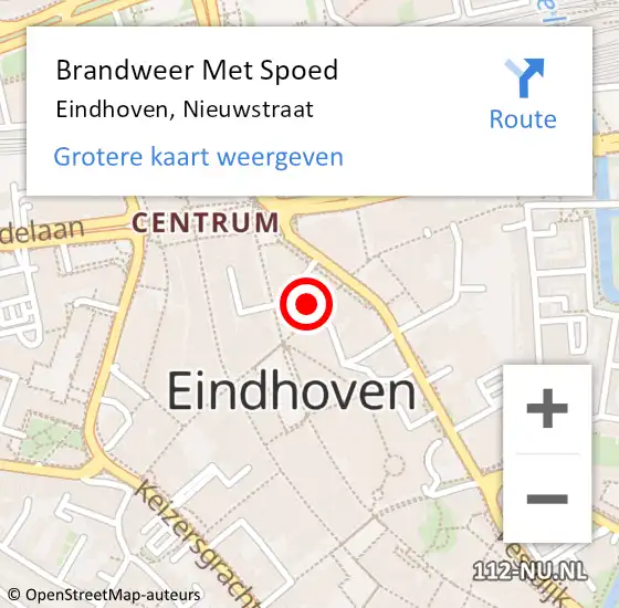 Locatie op kaart van de 112 melding: Brandweer Met Spoed Naar Eindhoven, Nieuwstraat op 14 augustus 2022 21:56