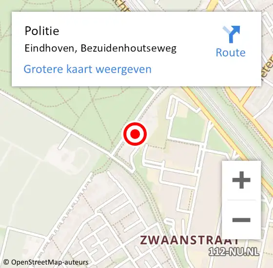 Locatie op kaart van de 112 melding: Politie Eindhoven, Bezuidenhoutseweg op 15 augustus 2022 02:10