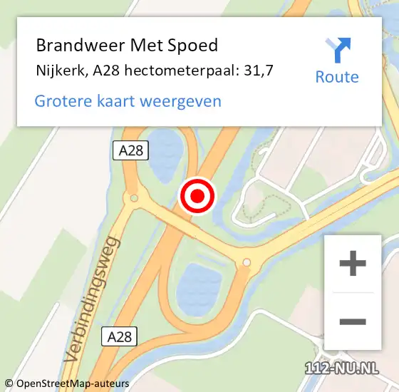 Locatie op kaart van de 112 melding: Brandweer Met Spoed Naar Nijkerk, A28 hectometerpaal: 31,7 op 15 augustus 2022 10:15