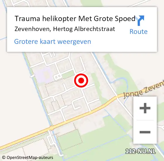 Locatie op kaart van de 112 melding: Trauma helikopter Met Grote Spoed Naar Zevenhoven, Hertog Albrechtstraat op 15 augustus 2022 11:32