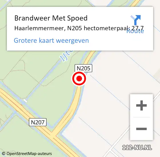 Locatie op kaart van de 112 melding: Brandweer Met Spoed Naar Haarlemmermeer, N205 hectometerpaal: 27,7 op 15 augustus 2022 12:16