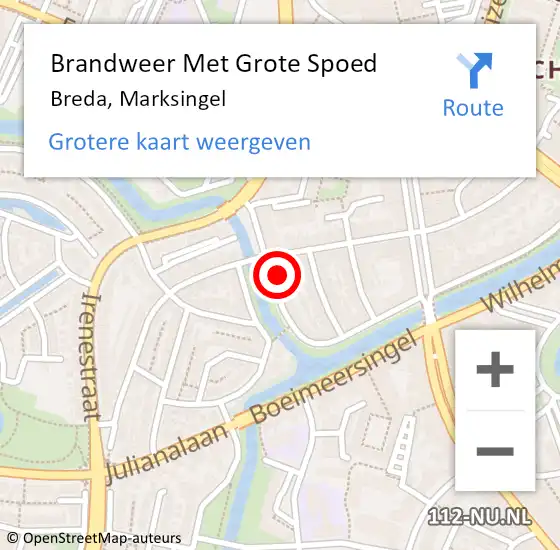 Locatie op kaart van de 112 melding: Brandweer Met Grote Spoed Naar Breda, Marksingel op 15 augustus 2022 12:17