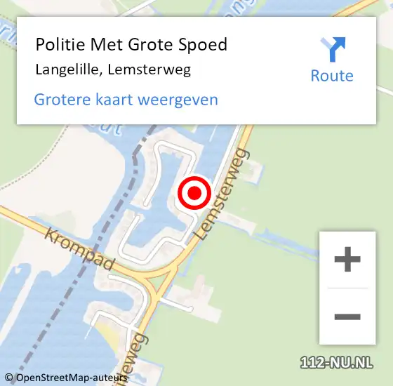 Locatie op kaart van de 112 melding: Politie Met Grote Spoed Naar Langelille, Lemsterweg op 15 augustus 2022 16:33