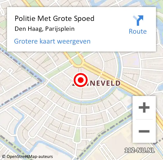 Locatie op kaart van de 112 melding: Politie Met Grote Spoed Naar Den Haag, Parijsplein op 15 augustus 2022 16:59