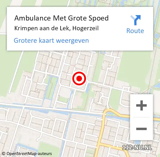 Locatie op kaart van de 112 melding: Ambulance Met Grote Spoed Naar Krimpen aan de Lek, Hogerzeil op 15 augustus 2022 19:05
