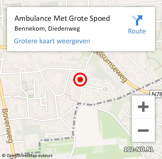 Locatie op kaart van de 112 melding: Ambulance Met Grote Spoed Naar Bennekom, Diedenweg op 15 augustus 2022 23:03
