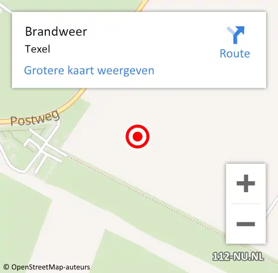 Locatie op kaart van de 112 melding: Brandweer Texel op 16 augustus 2022 00:34