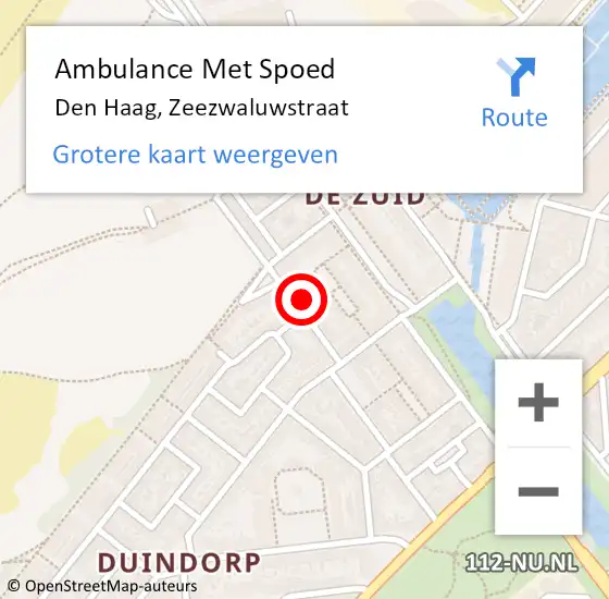 Locatie op kaart van de 112 melding: Ambulance Met Spoed Naar Den Haag, Zeezwaluwstraat op 16 augustus 2022 01:03