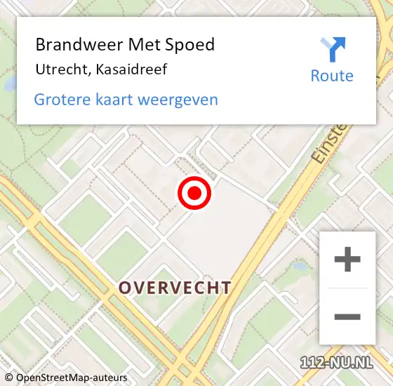 Locatie op kaart van de 112 melding: Brandweer Met Spoed Naar Utrecht, Kasaidreef op 16 augustus 2022 10:59