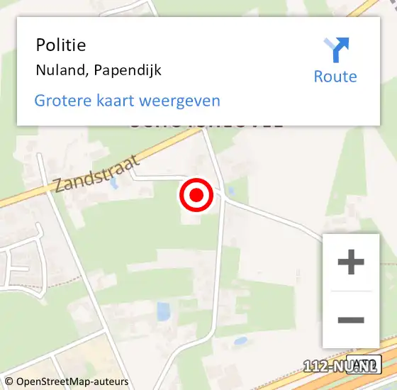 Locatie op kaart van de 112 melding: Politie Nuland, Papendijk op 16 augustus 2022 11:11
