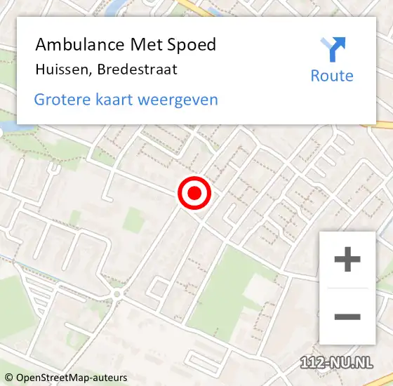 Locatie op kaart van de 112 melding: Ambulance Met Spoed Naar Huissen, Bredestraat op 16 augustus 2022 11:17