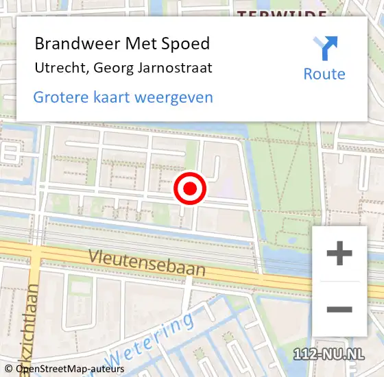 Locatie op kaart van de 112 melding: Brandweer Met Spoed Naar Utrecht, Georg Jarnostraat op 16 augustus 2022 12:25