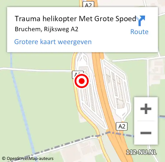 Locatie op kaart van de 112 melding: Trauma helikopter Met Grote Spoed Naar Bruchem, Rijksweg A2 op 16 augustus 2022 13:11
