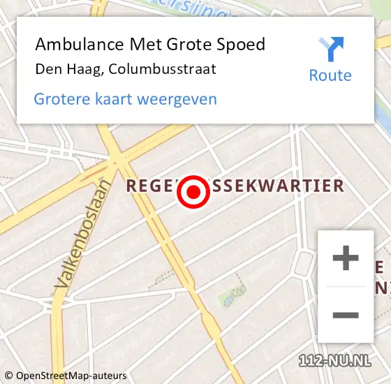 Locatie op kaart van de 112 melding: Ambulance Met Grote Spoed Naar Den Haag, Columbusstraat op 16 augustus 2022 13:13