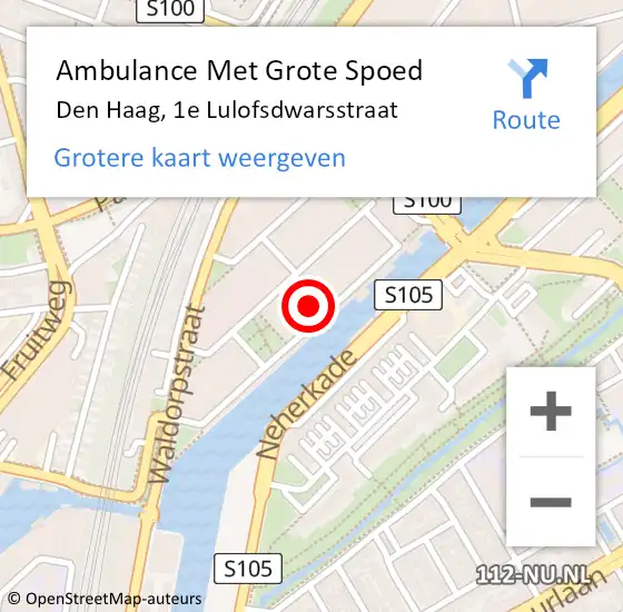 Locatie op kaart van de 112 melding: Ambulance Met Grote Spoed Naar Den Haag, 1e Lulofsdwarsstraat op 16 augustus 2022 13:27