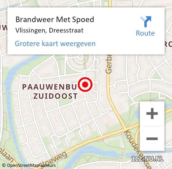 Locatie op kaart van de 112 melding: Brandweer Met Spoed Naar Vlissingen, Dreesstraat op 16 augustus 2022 13:56