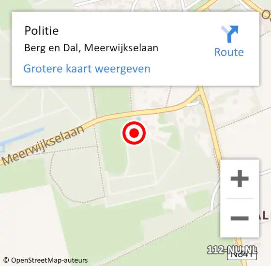 Locatie op kaart van de 112 melding: Politie Berg en Dal, Meerwijkselaan op 16 augustus 2022 14:03