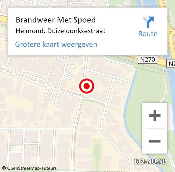 Locatie op kaart van de 112 melding: Brandweer Met Spoed Naar Helmond, Duizeldonksestraat op 16 augustus 2022 15:21
