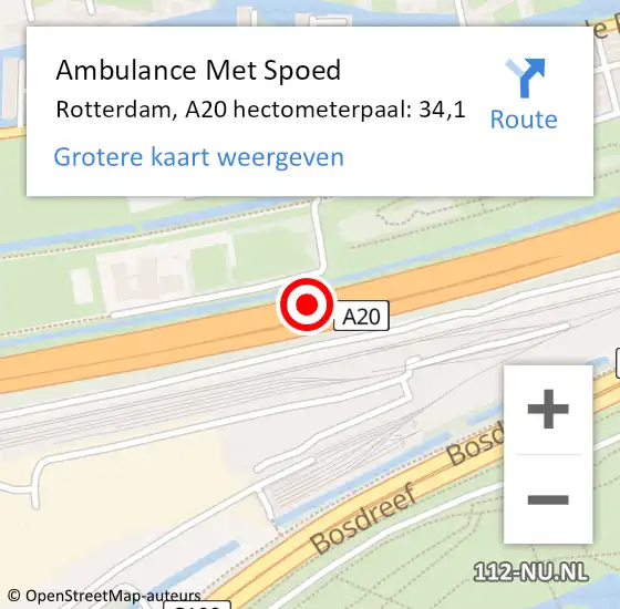 Locatie op kaart van de 112 melding: Ambulance Met Spoed Naar Rotterdam, A20 hectometerpaal: 34,1 op 16 augustus 2022 16:03