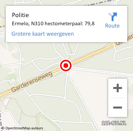 Locatie op kaart van de 112 melding: Politie Ermelo, N310 hectometerpaal: 79,8 op 16 augustus 2022 16:06