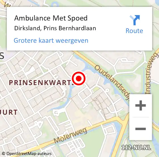 Locatie op kaart van de 112 melding: Ambulance Met Spoed Naar Dirksland, Prins Bernhardlaan op 16 augustus 2022 17:36