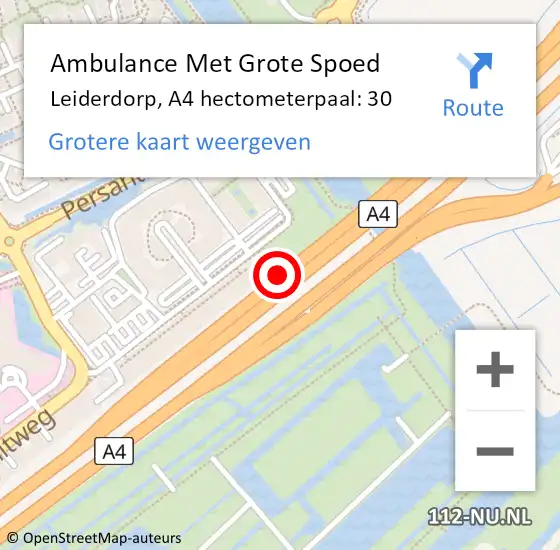 Locatie op kaart van de 112 melding: Ambulance Met Grote Spoed Naar Leiderdorp, A4 hectometerpaal: 30 op 16 augustus 2022 18:18