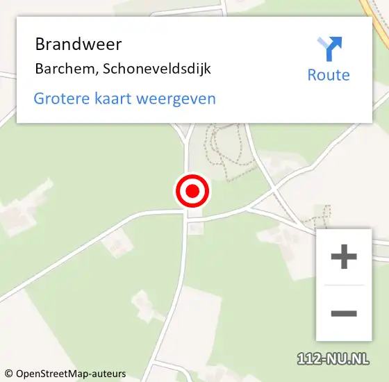 Locatie op kaart van de 112 melding: Brandweer Barchem, Schoneveldsdijk op 16 augustus 2022 18:40