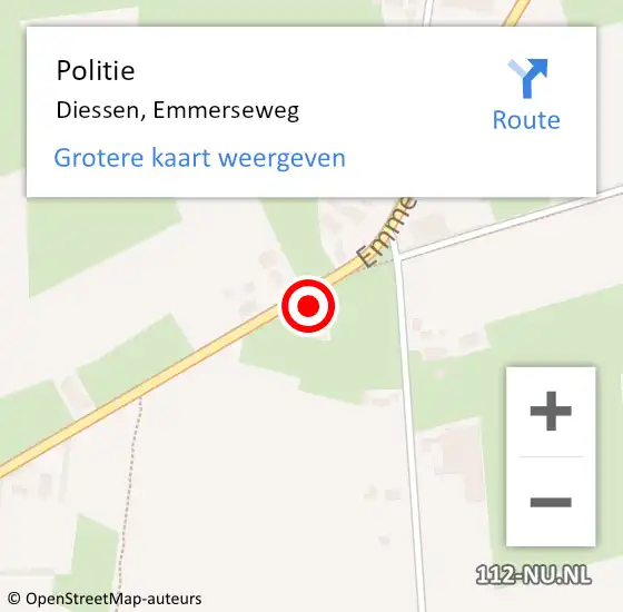 Locatie op kaart van de 112 melding: Politie Diessen, Emmerseweg op 16 augustus 2022 18:41
