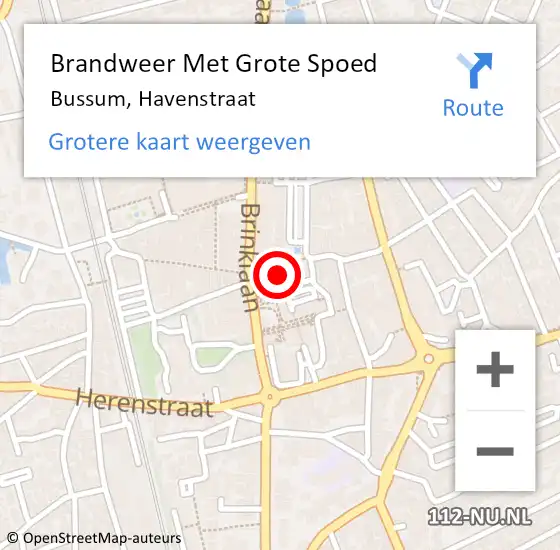 Locatie op kaart van de 112 melding: Brandweer Met Grote Spoed Naar Bussum, Havenstraat op 16 augustus 2022 20:46
