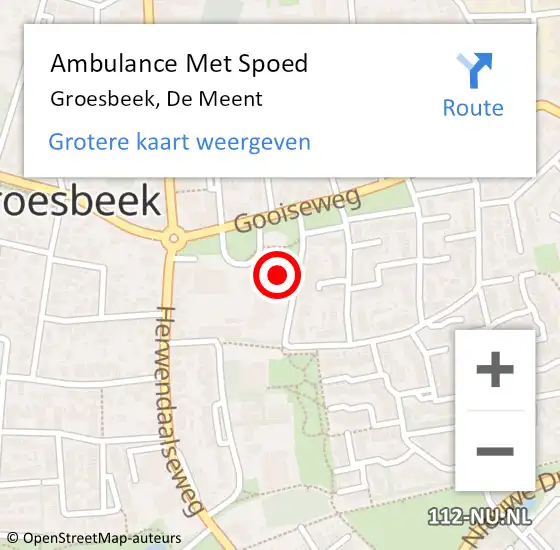 Locatie op kaart van de 112 melding: Ambulance Met Spoed Naar Groesbeek, De Meent op 16 augustus 2022 21:25