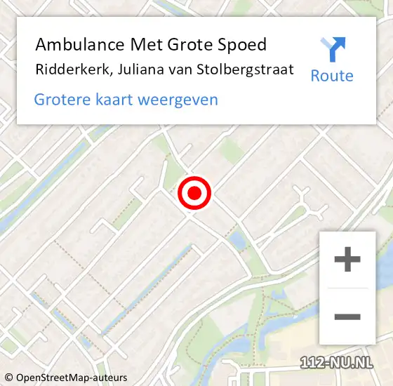 Locatie op kaart van de 112 melding: Ambulance Met Grote Spoed Naar Ridderkerk, Juliana van Stolbergstraat op 16 augustus 2022 21:25