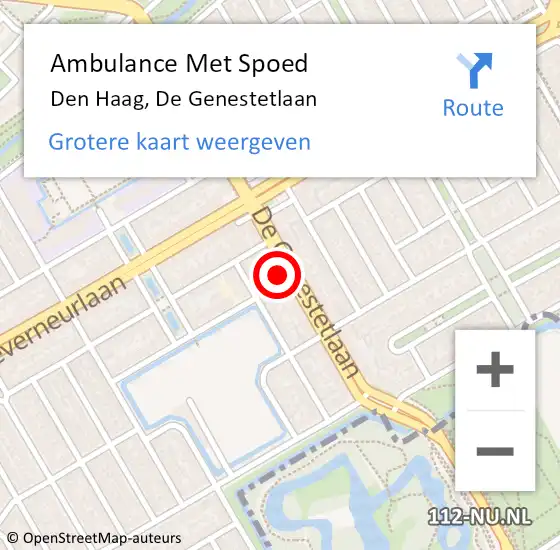 Locatie op kaart van de 112 melding: Ambulance Met Spoed Naar Den Haag, De Genestetlaan op 16 augustus 2022 23:08