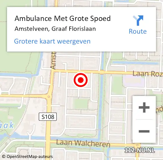 Locatie op kaart van de 112 melding: Ambulance Met Grote Spoed Naar Amstelveen, Graaf Florislaan op 16 augustus 2022 23:46
